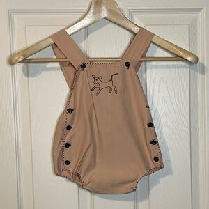 VTG 50s Handmade gender neutral baby romper w/ cute calf embroidery sz 12mths
